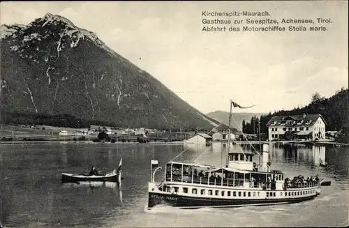 Ak Kirchenspitz Maurach Eben am Achensee in Tirol, Gasthaus zur Seespitze, Motorschiff Stella maris