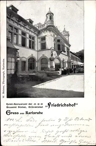 Ak Karlsruhe in Baden, Hotel Restaurant Friedrichshof der Brauerei Sinner, Grünwinkel