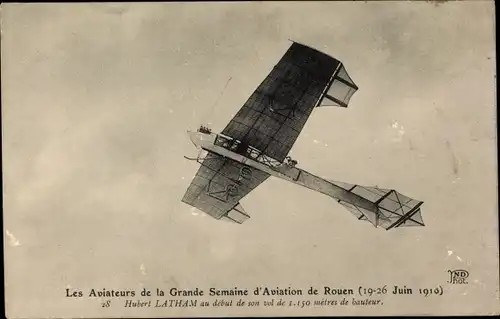 Ak Flugzeug, Les Aviateurs de la Grande Semaine d'Aviation de Rouen 1912, Hubert Latham