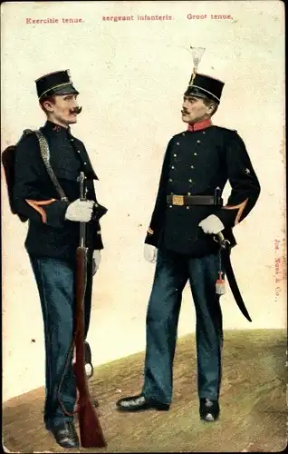 Ak Niederländische Soldaten in Uniformen, Infanterie Kader, Exercitie tenue, Groot tenue