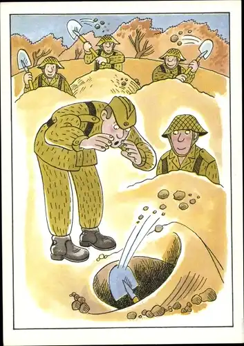 Künstler Ak Henniger, Barbara, NVA Soldaten heben Löcher aus, Karikatur