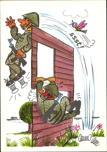 Künstler Ak Lilienthal, Jörg, NVA Soldaten bei Übung, Hindernis, Sprungfedern