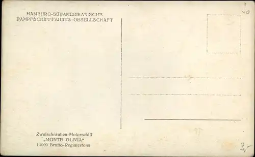 Ak HSDG Dampfer Monte Olivia, Zweischraubenmotorschiff