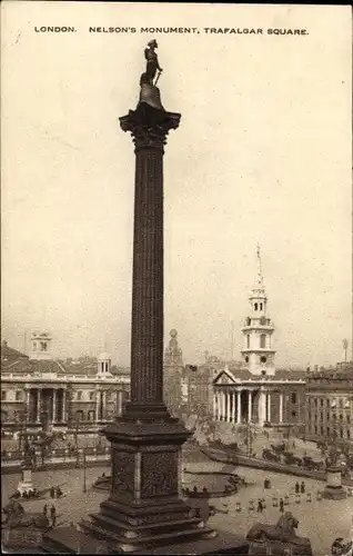 Ak London City England, Nelson's Monument, Trafalgar Square