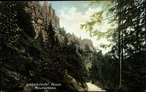 Ak Teplice nad Metují Wekelsdorf Reg. Königgrätz, Wekelsdorfer Felsen, Raubschloss