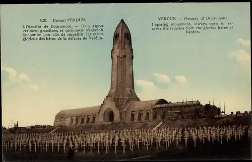 Ak Verdun Douaumont Lothringen Meuse, Ossuary, Impassing monument from the glorious heroes
