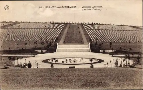 Ak Romagne sous Montfaucon Lothringen Meuse, Cimetière Américain, amerikanischer Friedhof