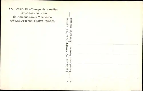 Ak Romagne sous Montfaucon Lothringen Meuse, Verdun, Champs de bataille, cimetière américain