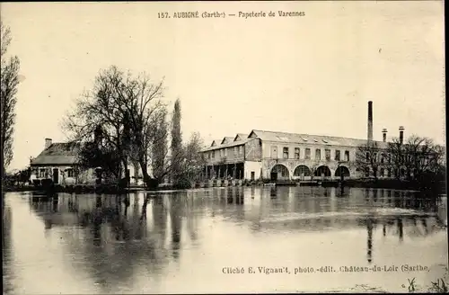 Ak Aubigné Racan Sarthe, Papeterie de Varennes