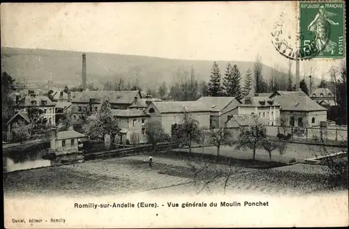 Ak Romilly sur Andelle Eure, Vue générale du Moulin Ponchet