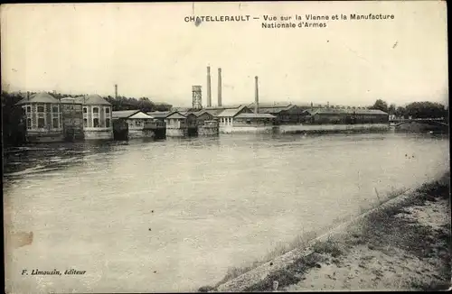 Ak Châtellerault Vienne, Vue sur la Vienne et la Manufacture, Nationale d'Armes