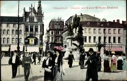 Ak Düsseldorf am Rhein, Alleestraße, Kaiser-Wilhelm Denkmal, Straßenszene