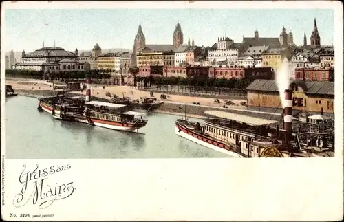 Ak Mainz am Rhein, Stadtansicht mit Salondampfern