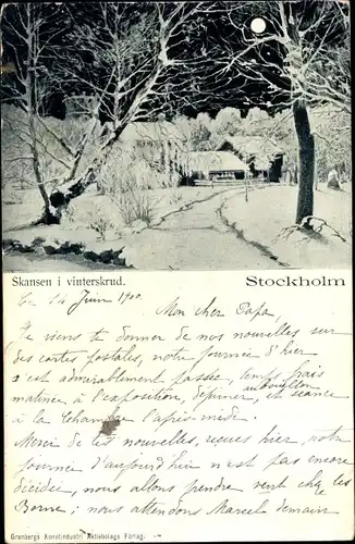 Ak Stockholm Schweden, Skansen i vinterskrud