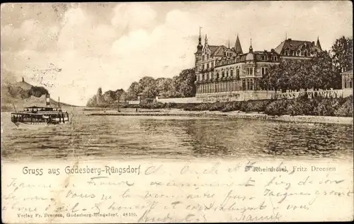 Ak Rüngsdorf Bad Godesberg Bonn am Rhein, Rheinhotel, Fritz Dreesen, Dampfer