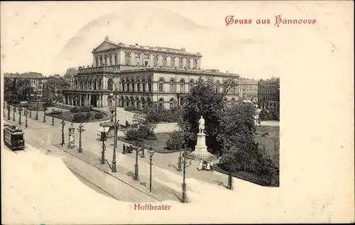Ak Hannover in Niedersachsen, Hoftheater, Denkmal, Straßenbahn