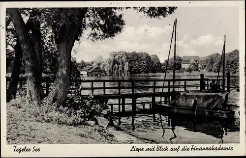 Ak Berlin Reinickendorf Tegel, Liepe mit Blick auf die Finanzakademie, Tegeler See