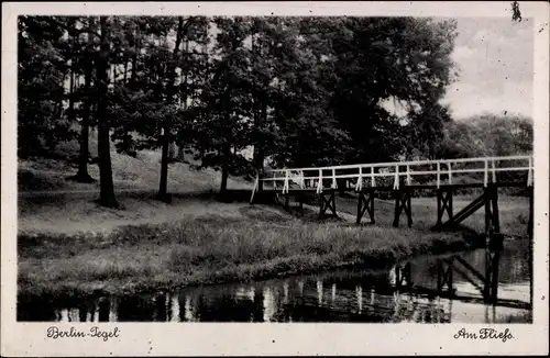 Ak Berlin Reinickendorf Tegel, Am Fließ, Bach, Brücke