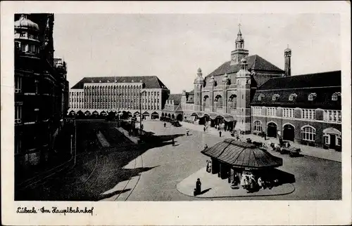 Ak Hansestadt Lübeck, Am Hauptbahnhof