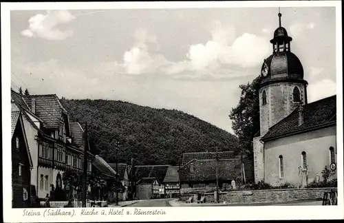 Ak Steina Bad Sachsa im Südharz, Kirche und Hotel a. Römerstein