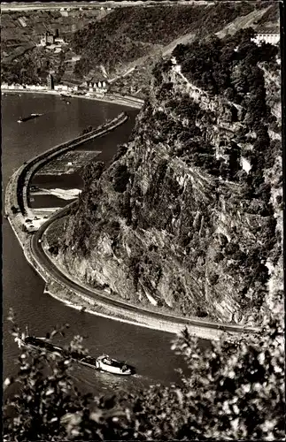 Ak Sankt Goarshausen am Rhein, Burg Katz, Loreley Felsen