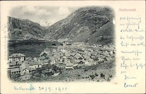 Ak Andermatt Kanton Uri, Ortsansicht mit Bergpanorama