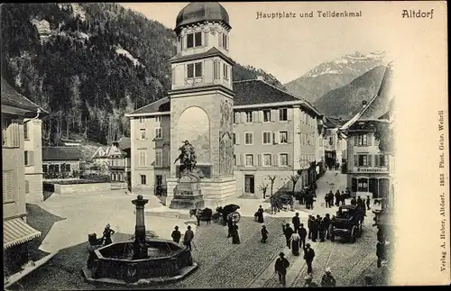 Ak Altdorf Kt Uri, Hauptplatz und Telldenkmal