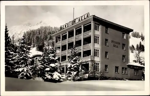 Ak Davos Kanton Graubünden, Pension Aela, Winteransicht