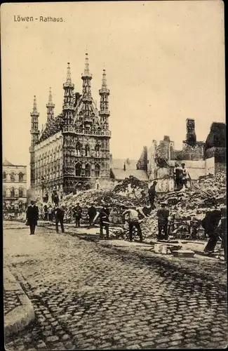 Ak Louvain Leuven Löwen Flandern Flämisch Brabant, Rathaus, Ruinen