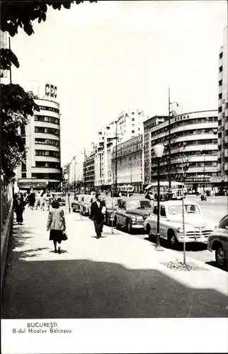 Ak București Bukarest Rumänien, Bulevardul Nicolae Bălcescu, Straßenpartie in der Stadt
