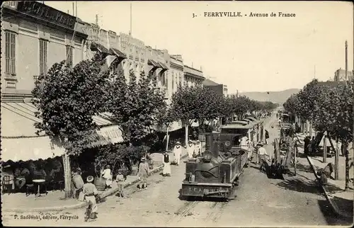 Ak Ferryville Algerien, Avenue de France, Bahn