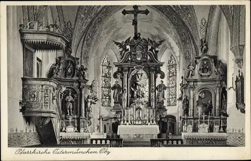 Ak Ostermünchen Tuntenhausen in Bayern, Blick auf den Altar der Pfarrkirche
