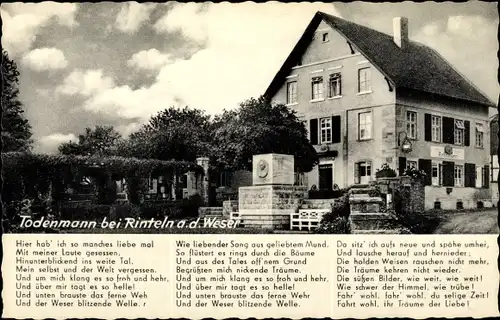 Ak Todenmann Rinteln in Niedersachsen, Gasthaus Pension Reese, Inh. Willi Schott, Denkmal