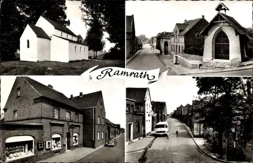 Ak Ramrath Rommerskirchen Nordrhein Westfalen, Detailansichten, Kirche, Geschäft, Straßenpartie