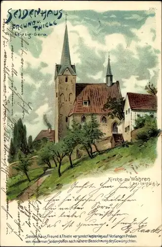 Künstler Litho Wahren Leipzig in Sachsen, Blick zur Kirche, Bruno Bürger Nr 2010