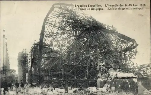 Ak Bruxelles Brüssel, Weltausstellung 1910, Incendie, Palais de la Belgique