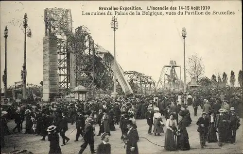 Ak Bruxelles Brüssel, Weltausstellung 1910, Incendie, Les ruines du Palais de la Belgique