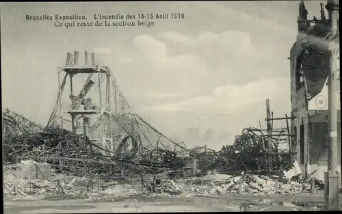 Ak Brüssel Weltausstellung 1910, L'Encendie 14-15 Aout, Brand