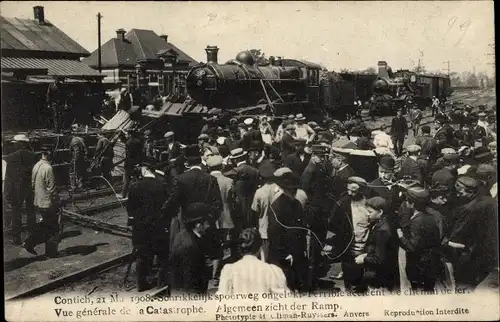 Ak Contich Kontich Flandern Antwerpen, Zugunglück, 21. Mai 1908