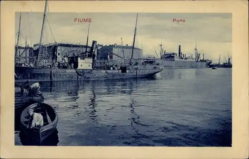 Ak Rijeka Fiume Kroatien, Frachtschiff im Hafen