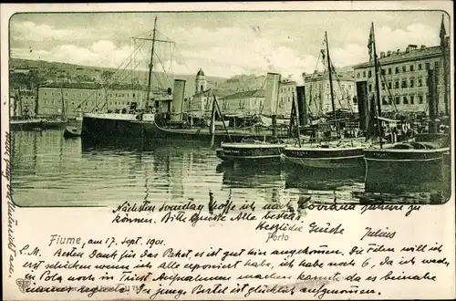 Ak Rijeka Fiume Kroatien, Dampfer im Hafen