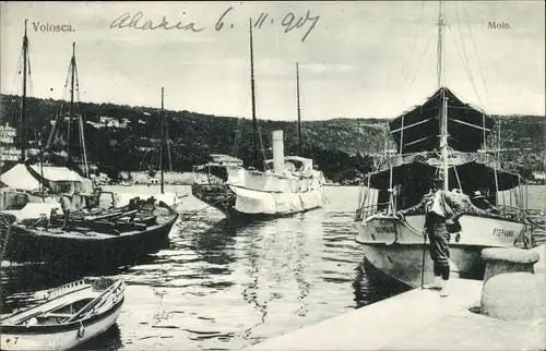 Ak Volosca Opatija Kroatien, Hafenpartie mit Dampfer Stephanie