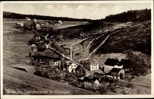 Ak Hütten Warmensteinach Oberfranken, Blick auf den Ort mit Jugendherberge