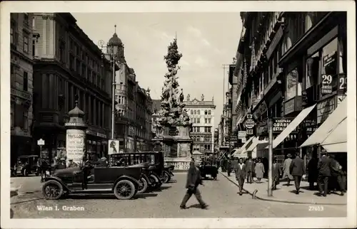 Ak Wien 1. Innere Stadt Österreich, Graben, Autos, Litfaßsäule