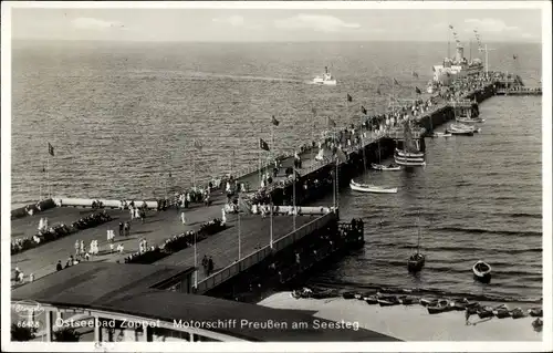 Ak Sopot Gdańsk Zoppot Danzig, Motorschiff Preußen am Seesteg
