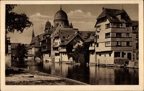 Judaika Ak Nürnberg in Mittelfranken Bayern, Partie an der Insel Schütt, Synagoge