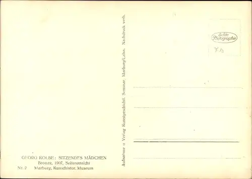 Ak Plastik von Georg Kolbe, Sitzendes Mädchen