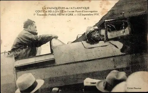 Ak Les Vainqueurs de l'Atlantique Coste et Bellonte, Avion Point d'Interrogation, 1930