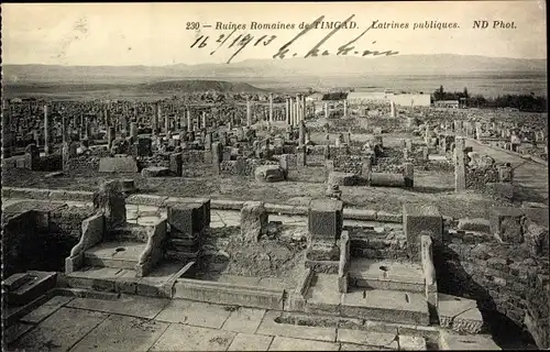 Ak Timgad Algerien, Ruines Romaines, Latrines publiques, Römische Ruinen, Latrinen