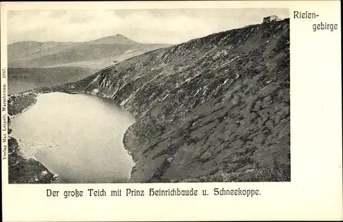 Ak Karpacz Krummhübel Riesengebirge Schlesien, Wielki Staw, Großer Teich m. Prinz Heinrichbaude